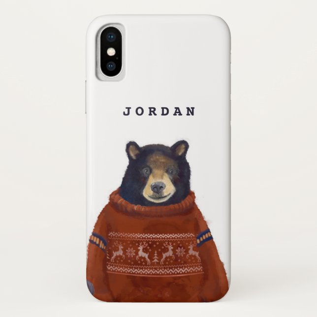 Capa Para iPhone, Case-Mate O urso vermelho da camisola da rena | adiciona seu (Verso)