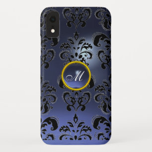 Capa Para iPhone XR Obscuridade roxa do MONOGRAMA da GEMA do DAMASCO