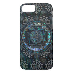 Capa iPhone 8/ 7 Olmo Shell de Sri Yantra/Sri Chakra e prata