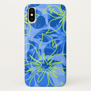 Capa Para iPhone X Olowalu Hibiscus Hawaiian Camo Blue