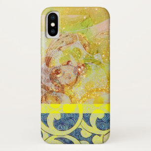 Capa Para iPhone X ONDAS/redemoinhos amarelos brilhantes do azul em