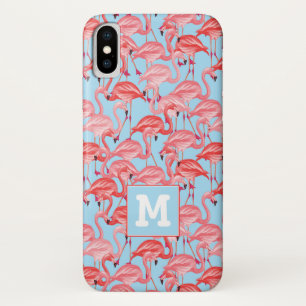 Capa Para iPhone X Os flamingos cor-de-rosa brilhantes no azul  