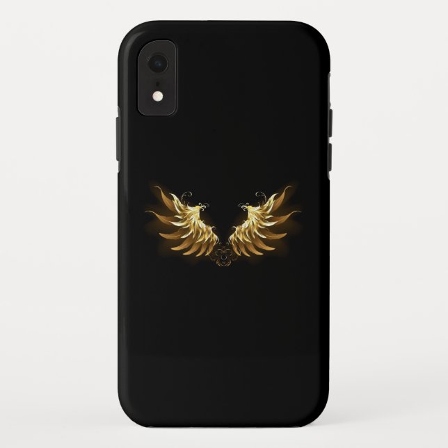 Capa Para iPhone, Case-Mate Ouro Angel Wings sobre fundo preto (Verso)