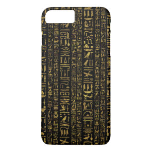 Capa iPhone 8 Plus/7 Plus Ouro egípcio do vintage dos hieroglyphs no preto