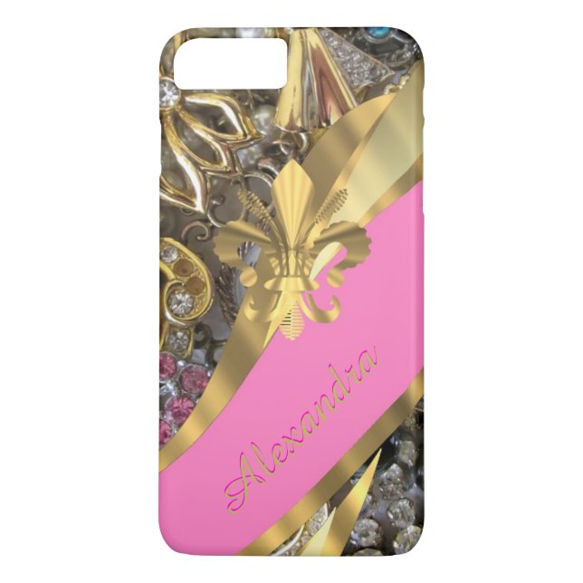Capa Para iPhone, Case-Mate Ouro elegante chic personalizado e borla rosa (Verso)
