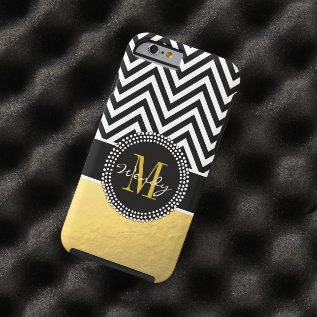 Capa Para iPhone, Case-Mate Ouro feminino e Chevron preto Monogrammed (In Loco)