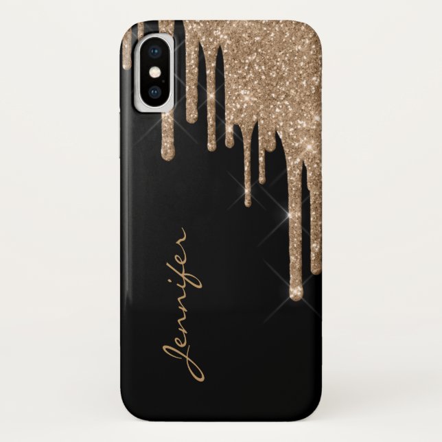 Capa Para iPhone, Case-Mate Ouro Glitter Drips iPhone X Case (Verso)