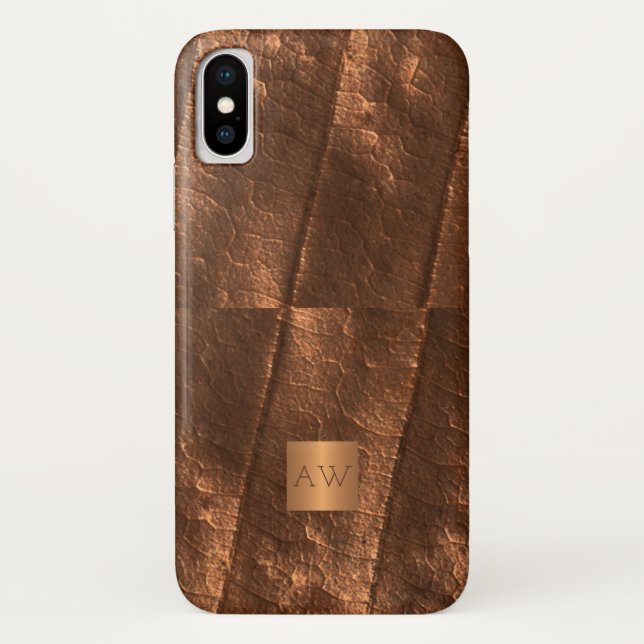 Capa Para iPhone, Case-Mate Ouro metálico de cobre, monograma exclusivo de lux (Verso)