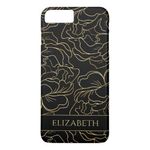 Capa iPhone 8 Plus/7 Plus Ouro Preto Floral Personalizado