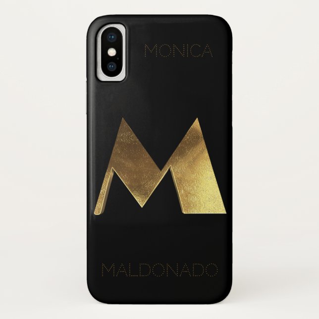 Capa Para iPhone, Case-Mate Ouro preto Monogrammed da inicial M do monograma (Verso)