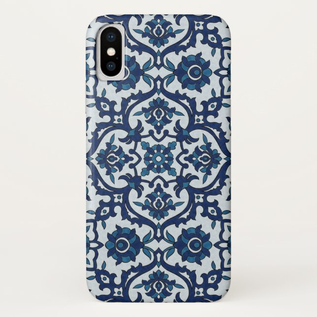 Capa Para iPhone, Case-Mate Padrão Azulejos Floral do Azulejo Azulejos Azul (Verso)