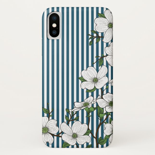 Capa Para iPhone, Case-Mate Padrão Chic Dogwood Blossoms & Stripes (Verso)
