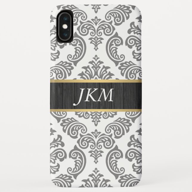 Capa Para iPhone, Case-Mate Padrão Damask com acabamento em madeira e dourado (Verso)