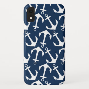 Capa Para iPhone Da Case-Mate Padrão de Âncora Azul do Marinho Náutico da Ten