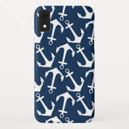 Capa Para iPhone Da Case-Mate Padrão de Âncora Azul do Marinho Náutico Trendy