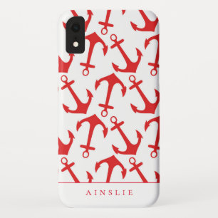 Capa Para iPhone Da Case-Mate Padrão de Âncora Vermelha Náutica Trendy