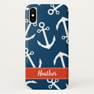 Capa Para iPhone Da Case-Mate Padrão de Âncoras da Marinha Monograma Náutico