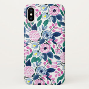 Capa Para iPhone Da Case-Mate Padrão de Aquarela das Flores de Marinho Rosa Suav