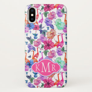 Capa Para iPhone X Padrão de Aquarela Tropical  Monograma