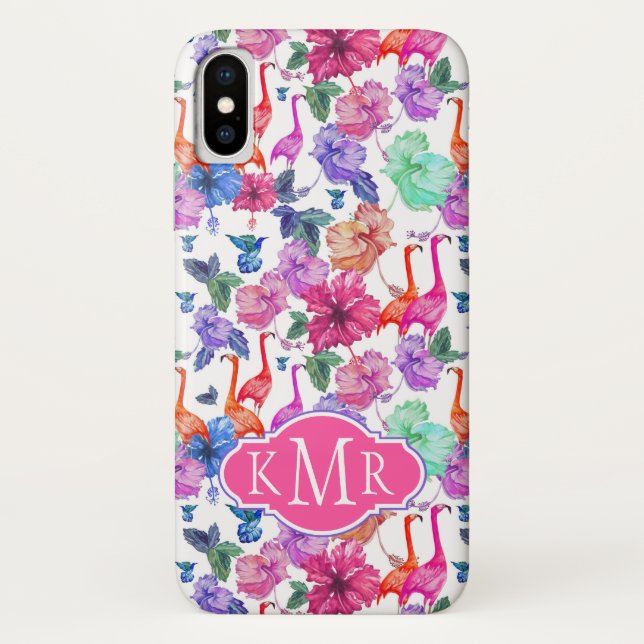 Capa Para iPhone, Case-Mate Padrão de Aquarela Tropical| Monograma (Verso)
