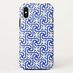 Capa Para iPhone XS Padrão de azulejo egípcio, branco e azul de cobalt