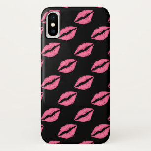 Capa Para iPhone X Padrão De Beijo Preto E Rosa Quente Lábios