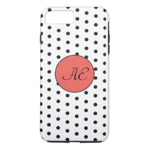 Capa iPhone 8 Plus/7 Plus Padrão de Bolinhas preto e branco do Monograma