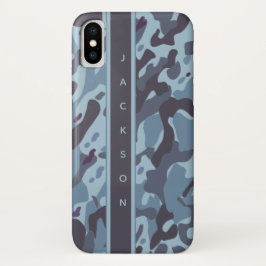 Capa Para iPhone Da Case-Mate Padrão de camuflagem militar azul com nome