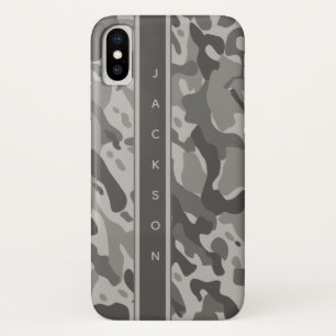 Capa Para iPhone Da Case-Mate Padrão de camuflagem militar de Cinzas com nome