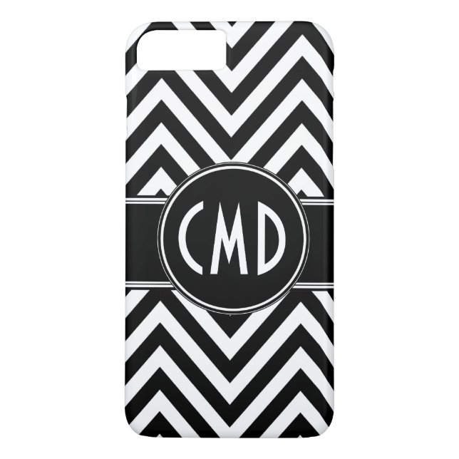 CAPA PARA iPhone, Case-Mate  PADRÃO DE CHEVRON PRETO NAS INICIAIS DO MONOGRAMA (Verso)