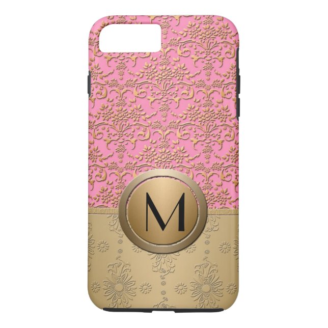 Capa Para iPhone, Case-Mate Padrão de Damasco com Monograma Rosa e Dourado Chi (Verso)