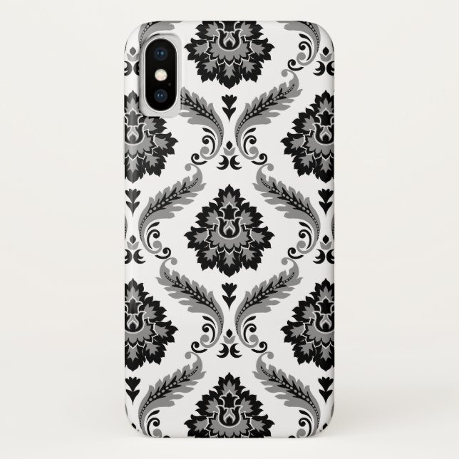 Capa Para iPhone, Case-Mate Padrão de Damasco Rococó Cinza Preto Branco (Verso)