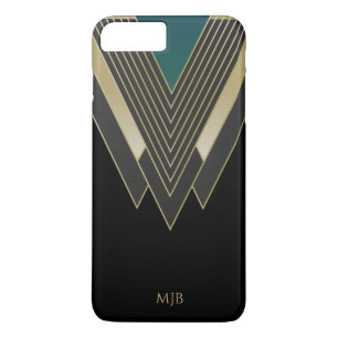 Capa iPhone 8 Plus/7 Plus Padrão de Deco de Arte Preta e Dourada com Qualque