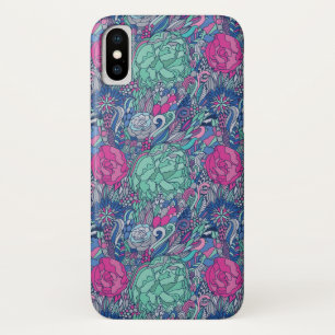 Capa Para iPhone X Padrão de Doodle Floral Colorida
