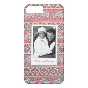 Capa Para iPhone Da Case-Mate Padrão de Elefante Étnico Rosa de Foto e Nome Pe
