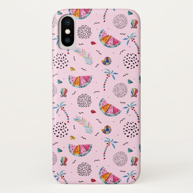 Capa Para iPhone, Case-Mate Padrão de Estilo de Memphis Rosa Tropical (Verso)