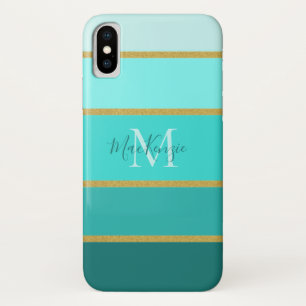 Capa Para iPhone Da Case-Mate Padrão De Faixa Verde Azul Chic Teal Com Nome