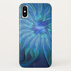 Capa Para iPhone X Padrão de fantasia de flores azuis, arte frontal A