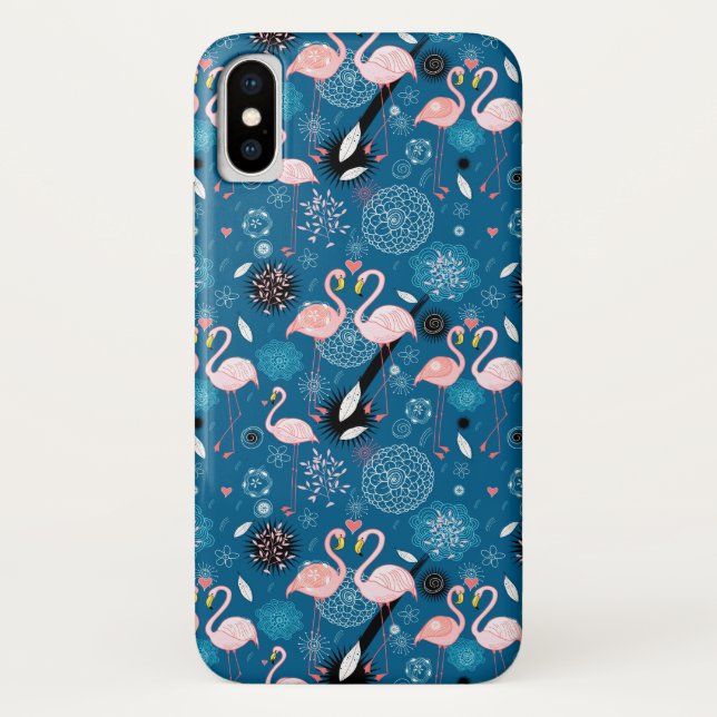 Capa Para iPhone, Case-Mate Padrão de flamingos de flores fofas (Verso)