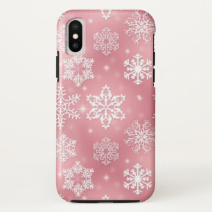 Capa Para iPhone X Padrão de flocos de neve brancos cor-de-rosa Nata