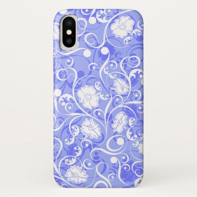 Capa Para iPhone, Case-Mate Padrão de flores clássicas azuis e brancas fofas (Verso)
