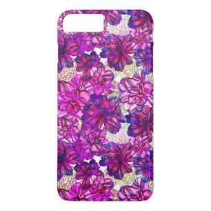 Capa iPhone 8 Plus/7 Plus Padrão De Flores De Abstrato Rosa E Roxo