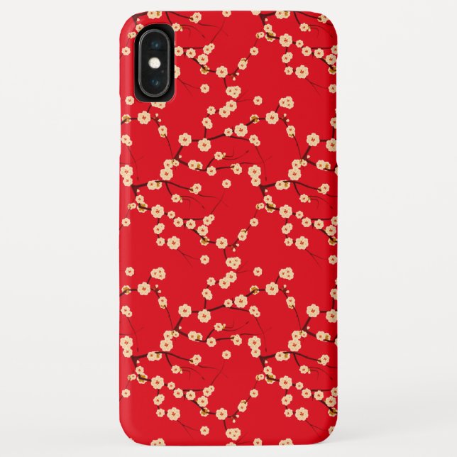 Capa Para iPhone, Case-Mate Padrão de Flores de Cerejeira Japonesas Vermelhas  (Verso)