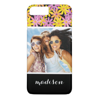Capa iPhone 8 Plus/7 Plus Padrão de flores de Foto e Nome Gerbera personaliz