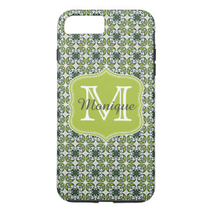 Capa iPhone 8 Plus/7 Plus Padrão de Flores Verdes do Monograma