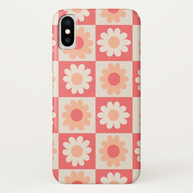 Capa Para iPhone, Case-Mate Padrão de Flores Xadrez Peach Fuzz Retro (Verso)