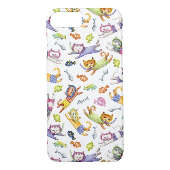 Capa Para iPhone, Case-Mate Padrão de Gatos de Mergulho de Aquarela (Verso)