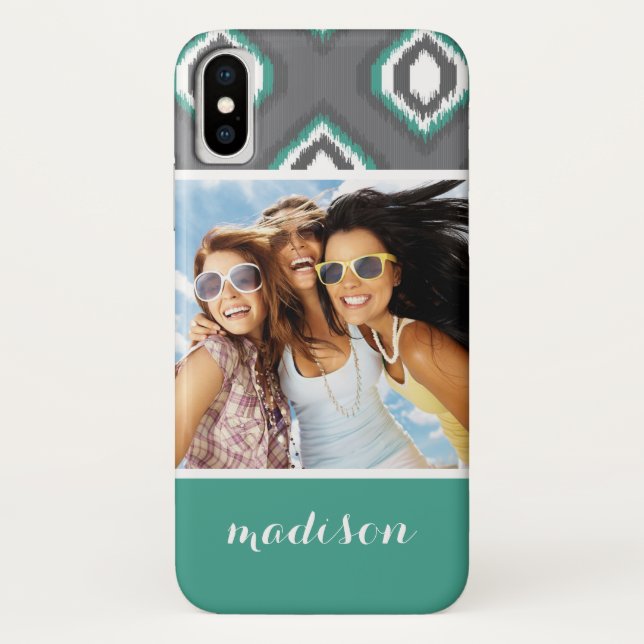 Capa Para iPhone, Case-Mate Padrão de Ikat Geométrico de Foto e Nome Personali (Verso)