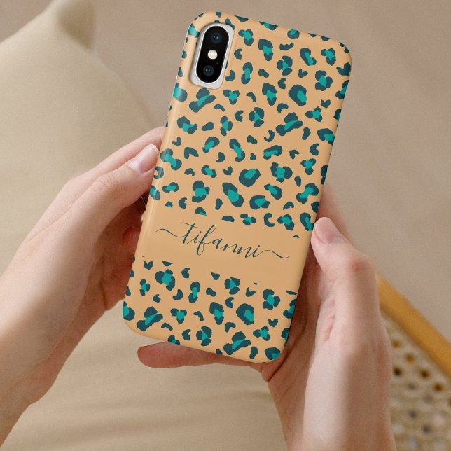 Capa Para iPhone, Case-Mate Padrão de Impressão do Animal Leopardo Teal (Criador carregado)