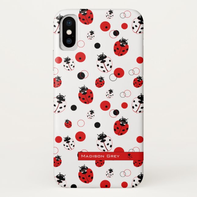 Capa Para iPhone, Case-Mate Padrão de Ladybug vermelho, preto e branco simples (Verso)